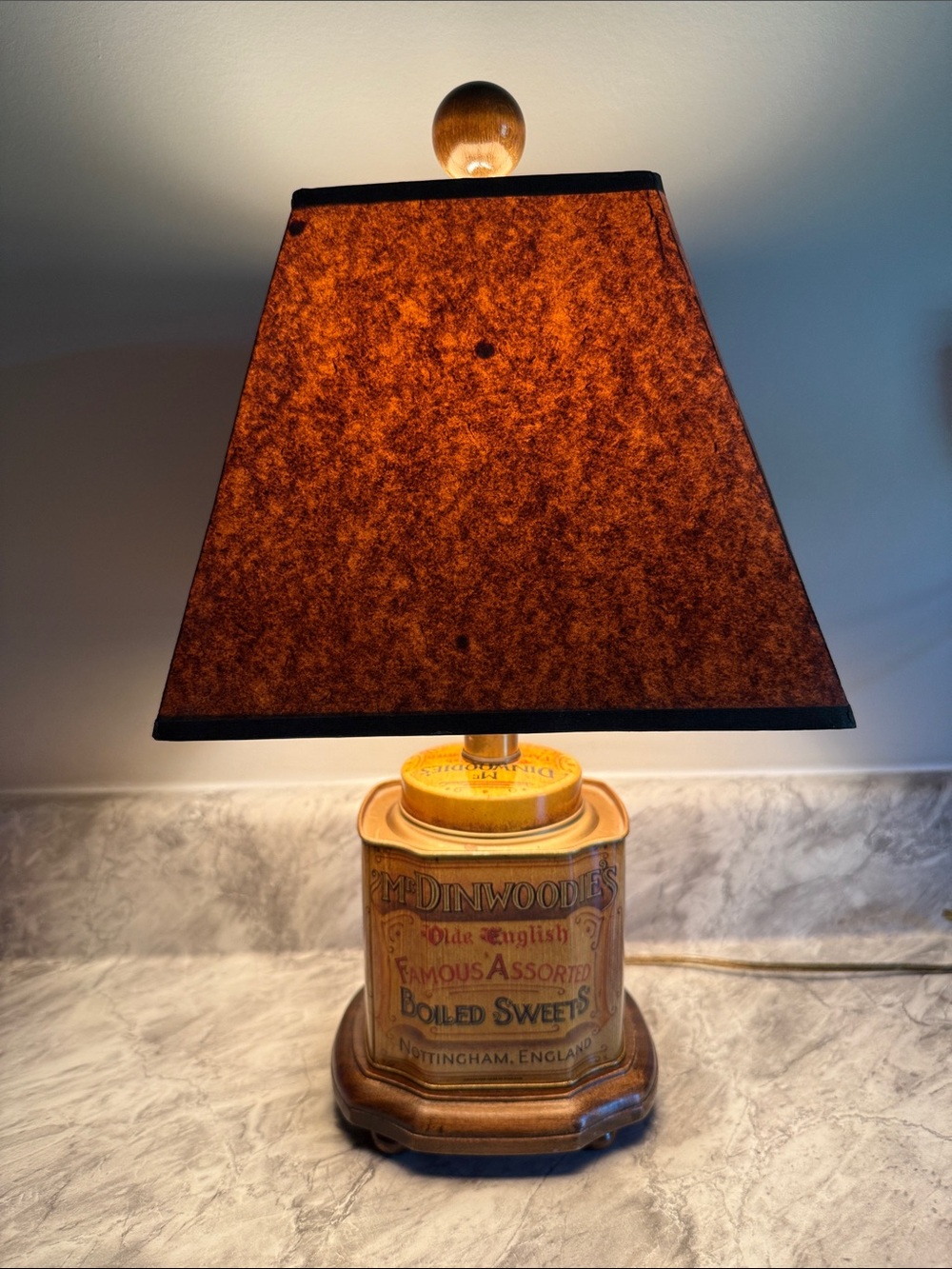 Classic Brown Table Lamp with Vintage Tin Base Rustic Decor English Candy